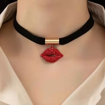 Модное и сексуальное ожерелье Flaming Red Lips для женщин чёрный