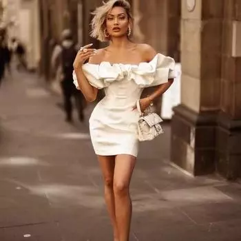 Модное и сексуальное платье с открытой грудью на одно плечо и открытой спиной, маленькое платье с круглым вырезом S белый