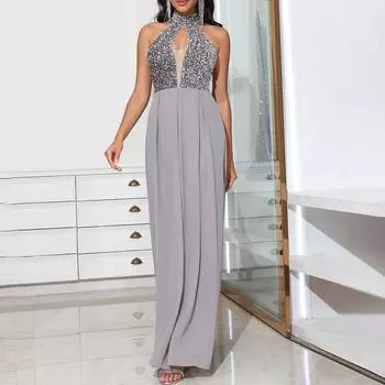 Модное и сексуальное платье с вырезом на шее, вечернее платье без рукавов с пайетками XS серебряный