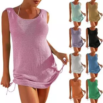 Модное и сексуальное пляжное трикотажное платье с открытой спиной и подтяжками One Size чёрный