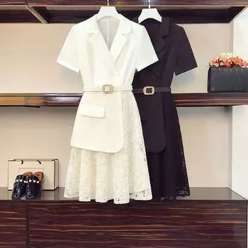 Модное и стройнящее кружевное платье с воротником для костюма, женское платье больших размеров M