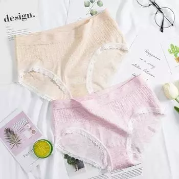 Модное и свежее цветное хлопковое нижнее белье, женские студенческие хлопковые трусы со средней талией, эластичные кружевные брюки с завитками из жареного теста one size красный