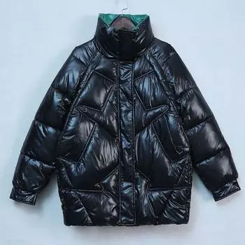 Модное и теплое зимнее хлопковое пальто для женщин свободного кроя и дизайн с воротником-стойкой XL