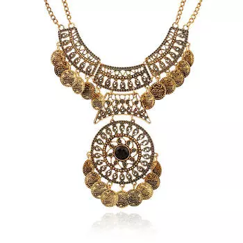 Модное индивидуальное ретро преувеличенное роскошное бахромчатое ожерелье из монет и драгоценных камней