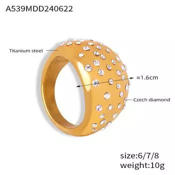 Модное индивидуальное широкое геометрическое кольцо с бриллиантами, инкрустированное бриллиантами, женское, британский ветер, титановая сталь, 18-каратное золото, не выцветает, нишевое темпераментное кольцо No. 6