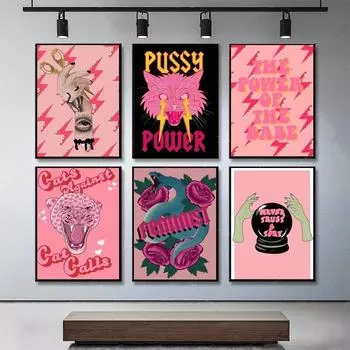 Модное искусство розовая девушка Power Wall Art Холст Картина Печать подарок для девочек Современная картина Гостиная Спальня Настенный постер Домашний декор 21cm30cm NoFrame