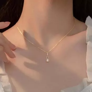 Модное изысканное ожерелье из циркона с каплями воды, женское, простой темперамент, цепочка на ключицу, цепочка на шею, холодный ветер золотой