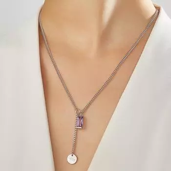 Модное изысканное ожерелье с натуральным аметистом, легкие роскошные украшения из стерлингового серебра 925 пробы, рождественский подарок на Черную пятницу 49cm серебряный