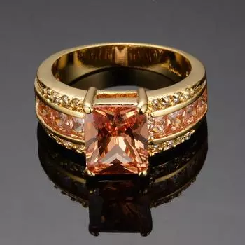 Модное изысканное прямоугольное кольцо с камнем шампанского и фианитом, цвет желтого золота, обручальное кольцо принцессы, обручальное кольцо, подарок на день Святого Валентина 5 шампанского