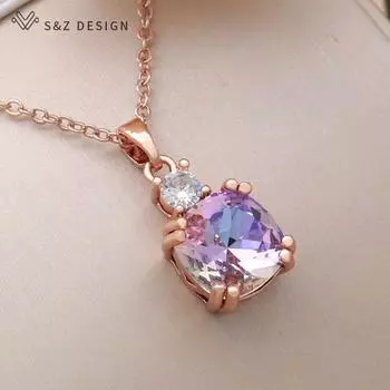 Модное классическое ожерелье цвета розового золота с квадратным кристаллом для женщин, свадебное элегантное ювелирное изделие, подарок