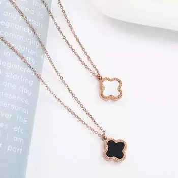 Модное классическое ожерелье из титановой стали с четырьмя листочками клевера, розовое золото, сетка, красный цвет, двухстороннее ожерелье на удачу в том же стиле, женское ожерелье Black on the back зелёный