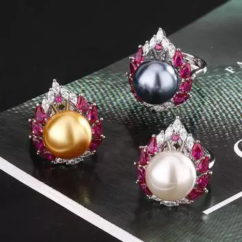 Модное кольцо Commuter Pearl Ring Pigeon Blood Royal Blue Light Luxury Premium Open Ring Female