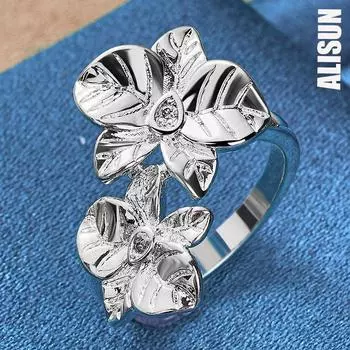 Модное кольцо-цветок из стерлингового серебра 925 пробы Модные свадебные украшения 7#