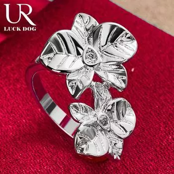 Модное кольцо-цветок из стерлингового серебра 925 пробы Модные свадебные украшения 7#