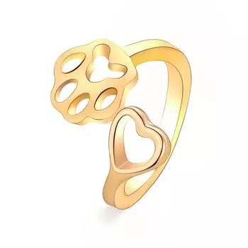 Модное кольцо для влюбленных пар, кольцо для домашних животных, регулируемое кольцо в форме сердца One Size золотой