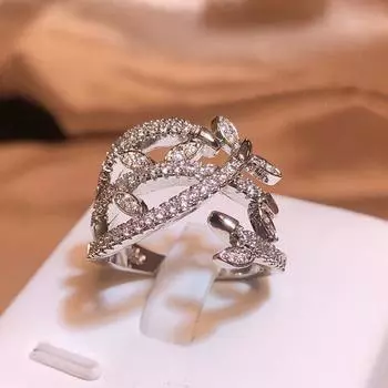 Модное кольцо для женщин, многослойное кольцо с блестящим цирконом и бантом, регулируемые украшения, женские свадебные аксессуары, обручальные кольца 6 белый