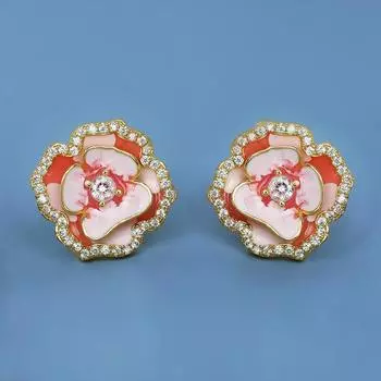 Модное кольцо для женщин, серьги с розовым эпоксидным цветком, элегантные женские вечерние украшения, эмаль ручной работы, женский рождественский подарок as shown розовый