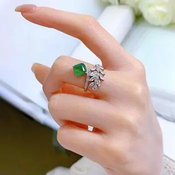 Модное кольцо из белого золота 18 карат, 7*7 мм, изумрудный сапфир, граненый драгоценный камень, кольцо, подарок на помолвку, стерлинговое серебро 925 пробы, ювелирные изделия 9