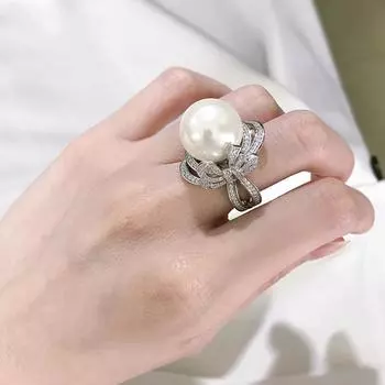 Модное кольцо из белого золота 18 карат с жемчугом и граненым драгоценным камнем для женщин, подарок на помолвку, стерлинговое серебро 925 пробы, роскошные ювелирные изделия 9