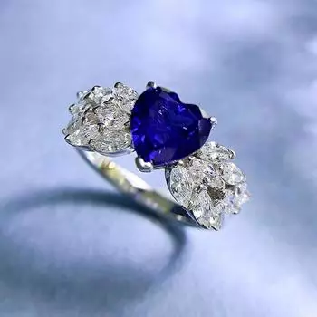 Модное кольцо из белого золота 18 карат с огранкой в форме сердца 7*7 мм, с сапфиром, граненый драгоценный камень, юбилейное кольцо из стерлингового серебра 925 пробы, роскошные ювелирные изделия 9