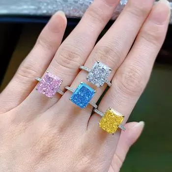 Модное кольцо из белого золота 18 карат с блестящей огранкой 8*10 мм, кольцо из курнда для женщин, подарок на помолвку, стерлинговое серебро 925 пробы, роскошные ювелирные изделия 9