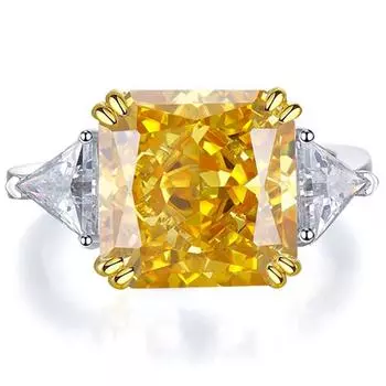 Модное кольцо из белого золота 18 карат, 5 карат, 10*10 мм, желтый сапфир, граненый драгоценный камень, кольцо, подарок на помолвку, ювелирные изделия из стерлингового серебра 925 пробы 9