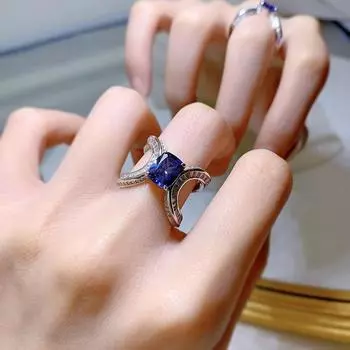 Модное кольцо из белого золота 18 карат, 7*9 мм, с сапфиром, граненый драгоценный камень, обручальное кольцо, подарок на годовщину, ювелирные изделия из стерлингового серебра 925 пробы 9