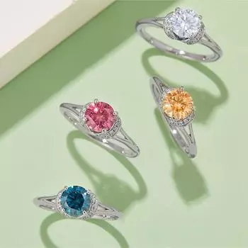 Модное кольцо из настоящего муассанита 6,5 мм с цветным бриллиантом 18 карат для женщин, подарок на свадьбу и помолвку, ювелирные изделия из стерлингового серебра 925 пробы 5 белый