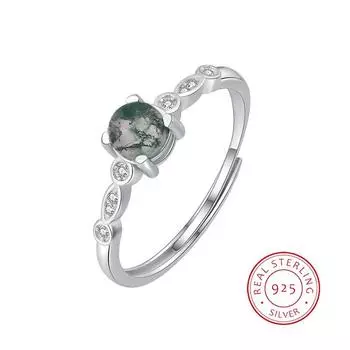 Модное кольцо из натурального камня с текстурой различных зеленых мхов и трав, агат Vouple, кольцо для женщин, стерлинговое серебро, подарок на годовщину, ювелирные изделия Resizable зелёный