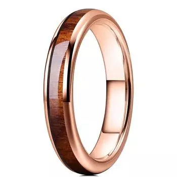 Модное кольцо из нержавеющей стали 4 мм из розового золота для женщин и мужчин, куполообразное с инкрустацией из дерева коа, кольцо обещания, ювелирные изделия для свадебной вечеринки для женщин 5