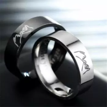 Модное кольцо из нержавеющей стали для пары, черно-белые кольца с буквами для мужчин и женщин, ювелирные изделия на День святого Валентина, подарки 9 чёрный