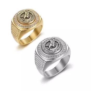 Модное кольцо из нержавеющей стали в стиле хип-хоп для мужчин, вакуумное позолоченное кольцо на палец с бриллиантом и орлом, персонализированные мужские вечерние украшения 7