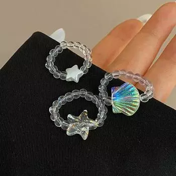 Модное кольцо из ракушек и хрусталя с бусинами для мужчин и женщин, простая звезда, ручная работа, парное кольцо с бусинами, ювелирные изделия, аксессуары для вечеринок