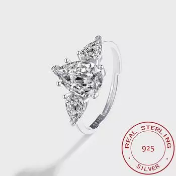 Модное кольцо из серебра 925 пробы с высокоуглеродистым бриллиантом, женское кольцо с каплей воды в форме груши, имитация предложения, кольцо с бриллиантом, кольца из стерлингового серебра для женщин, простое кольцо Resizable