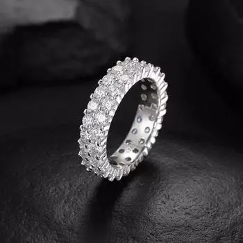 Модное кольцо из стерлингового серебра 925 пробы с покрытием 18 карат, круглое 3 мм рядное кольцо с муассанитом и бриллиантами, обручальное, юбилейное, в стиле хип-хоп, ювелирные изделия 9 белый