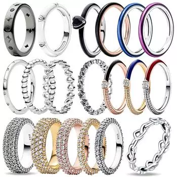 Модное кольцо из стерлингового серебра 925 пробы с сияющим цирконием, замком в форме сердца и простым цветным кольцом, классические повседневные аксессуары 5