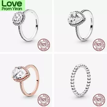 Модное кольцо из стерлингового серебра 925 пробы с розовым золотом, блестящее, полированное, в форме сердца, геометрической формы, женское ювелирное изделие на годовщину 7 красный