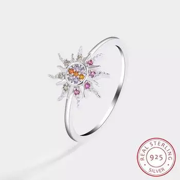 Модное кольцо из стерлингового серебра с цирконом AAAA для женщин, цветное кольцо в форме солнца с цирконом, кольцо для пары, ювелирное изделие из стерлингового серебра, подарок 6 серебряный