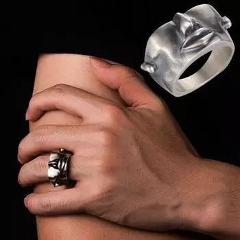 Модное кольцо, креативный дизайн, гальваника, текстура, кольцо на половину лица для мужчин, модное индивидуальное кольцо, ювелирное изделие, подарок серебряный