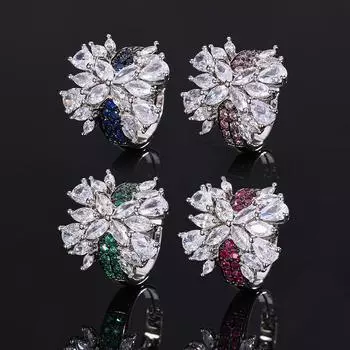 Модное кольцо, легкое роскошное кольцо из циркония, слегка инкрустированное бриллиантами красного корунда, зеленого нано-трехмерного цветного драгоценного кольца.