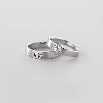 Модное кольцо на палец в виде кошки на День святого Валентина Корейское кольцо Парные открытые кольца Романтичные серебряные украшения Man