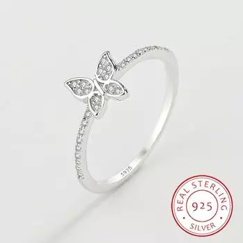 Модное кольцо с бабочкой из стерлингового серебра 925 пробы для женщин, маленький циркон с бриллиантом, свадебный подарок на помолвку, ювелирные изделия 6 серебряный