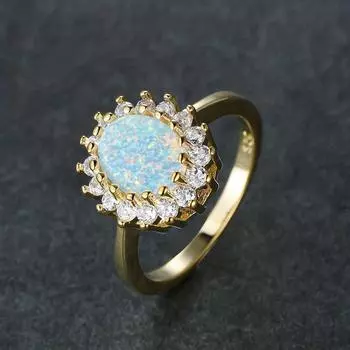 Модное кольцо с белым опалом и подсолнухом для женщин, роскошное обручальное кольцо с инкрустацией из золота и циркония, изысканный подарок на день рождения 6 синий/золотой