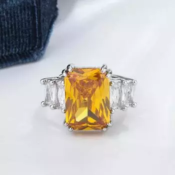 Модное кольцо с большим синим камнем, ювелирные изделия для женщин, CZ, свадебное обещание, помолвка, женские аксессуары, подарки resizable жёлтый