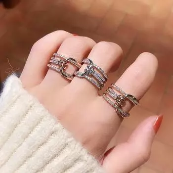 «Модное кольцо с бриллиантом в виде узла»: Европейский и американский стиль, открытый дизайн, модный для ношения на указательном пальце и суставах. J618, Adjustable opening серебряный