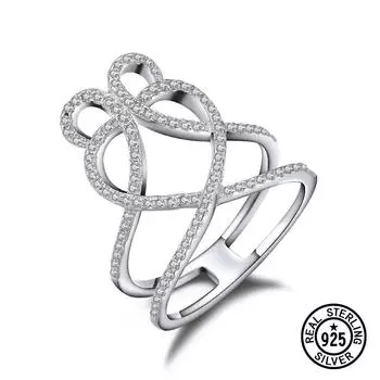 Модное кольцо с двойными линиями в виде сердца с прозрачным цирконием Micro Pave для женщин и девочек, подарки, аксессуары, ювелирные изделия, кольца из стерлингового серебра 925 пробы 8