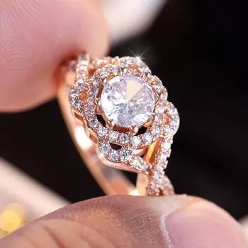 Модное кольцо с крестообразным краем из розового золота и белого бриллианта. Простое и персонализированное маленькое и элегантное кольцо. 6 розового золота