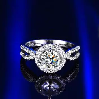 Модное кольцо с муассанитом и бриллиантами из белого золота с имитацией бриллианта в один карат, женские ювелирные украшения 10