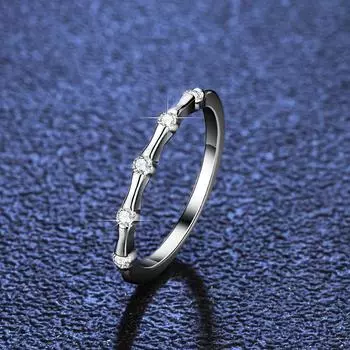 Модное кольцо с настоящим муассанитом и бриллиантом в форме бамбука, дизайн из чистого серебра S925 для женщин, свадебные ювелирные украшения 5