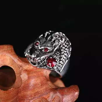 Модное кольцо с подвеской в стиле панк-китайский дракон в байкерском стиле для мужчин 8